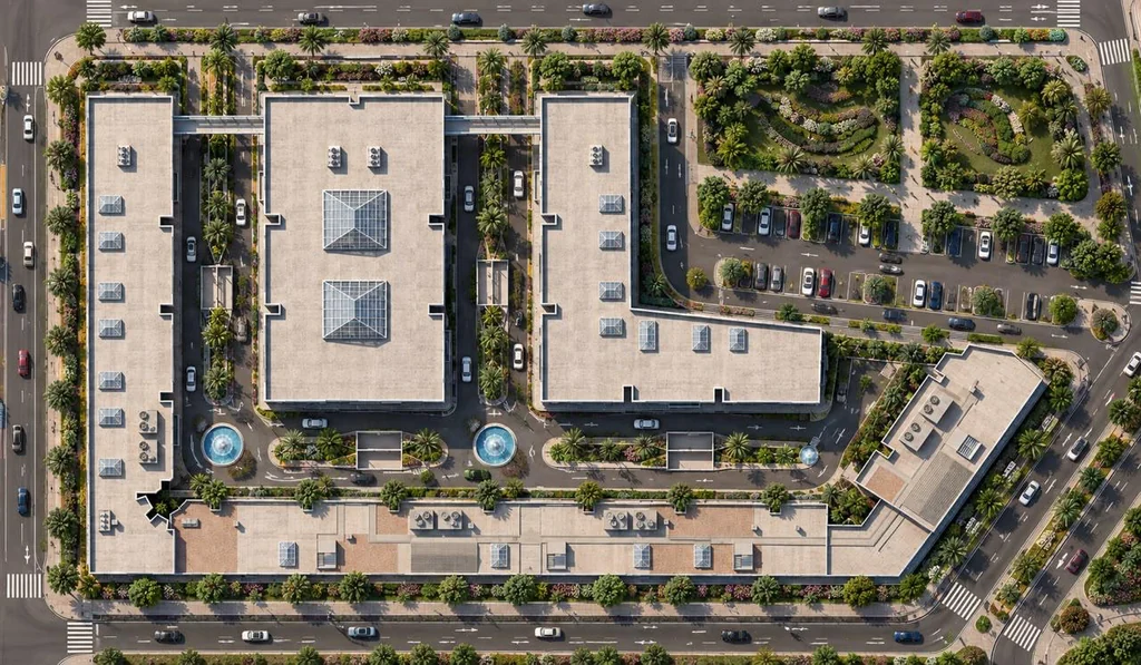 Master plan overview: ten buildings around landscaped courtyards