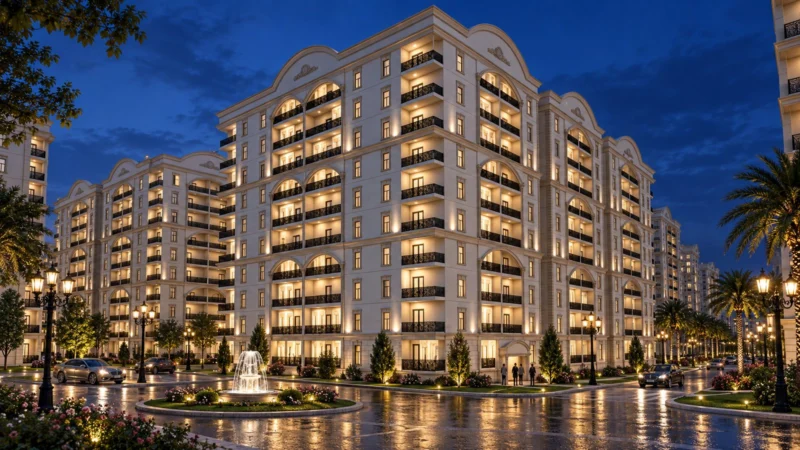 Illuminated facade at night